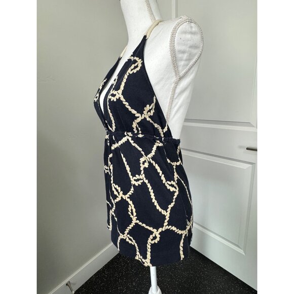 J.Crew Womens Navy & Beige Rope Print Halter Top With Deep V-Neckline - NWOT - Picture 3 of 16